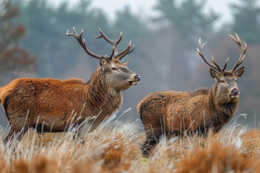 2 wilde herten in natuurgebied.