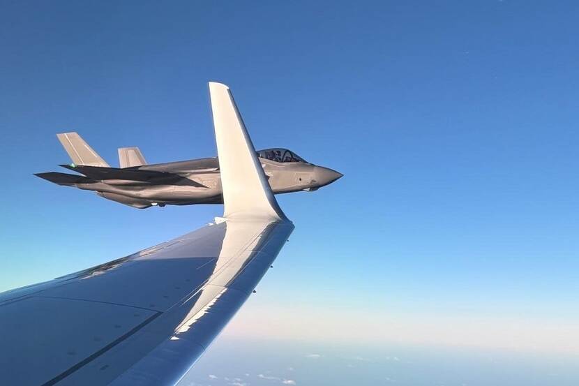 Een F35 in vlucht gefotografeerd door een ander vliegtuig