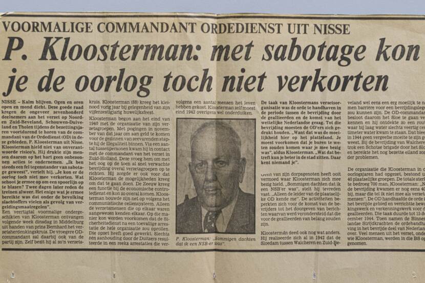 Krantenknipsel: P. Kloosterman: met sabotage kon je de oorlog toch niet verkorten.