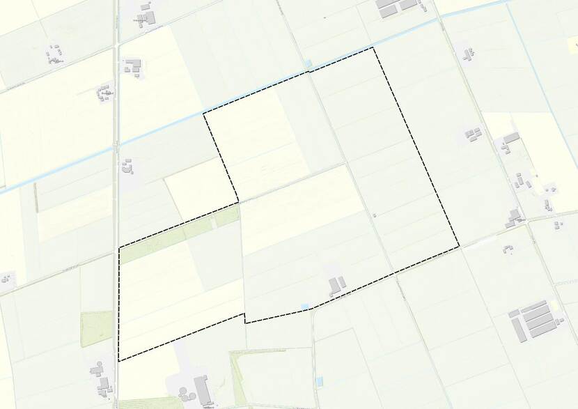 Kaart met daarop omlijnd het locatie-alternatief voor een extra locatie grootschalige munitieopslag in Dalfsen, gemeente Dalfsen, Overijssel.