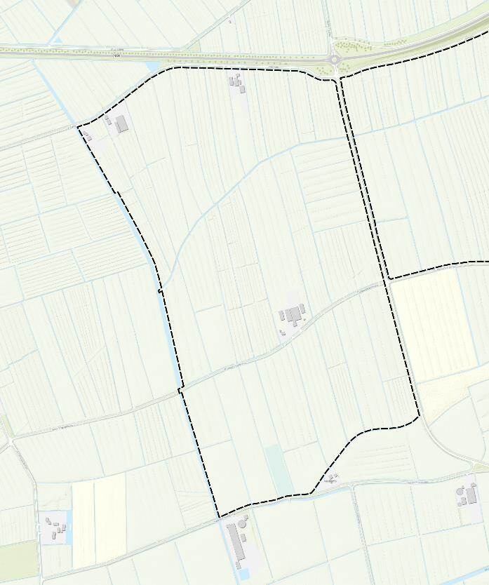 Kaart met daarop omlijnd het locatie-alternatief voor een extra locatie grootschalige munitieopslag in Zoelen West, gemeente Buren, Gelderland.