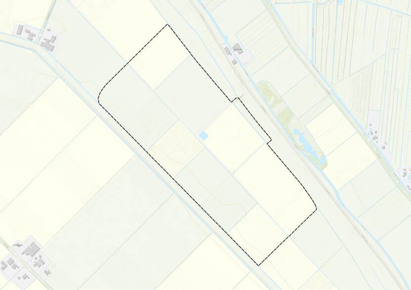 Kaart met daarop omlijnd het locatie-alternatief voor een nieuwe munitieopslag voor snel inzetbare capaciteit Lemmer, gemeente De Friese Meren, Friesland.